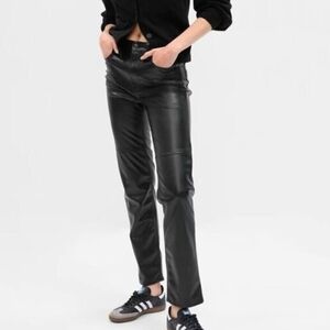 NWT GAP Black Cheeky Straight High Rise Faux Leather Trousers Sz 18 34" Waist